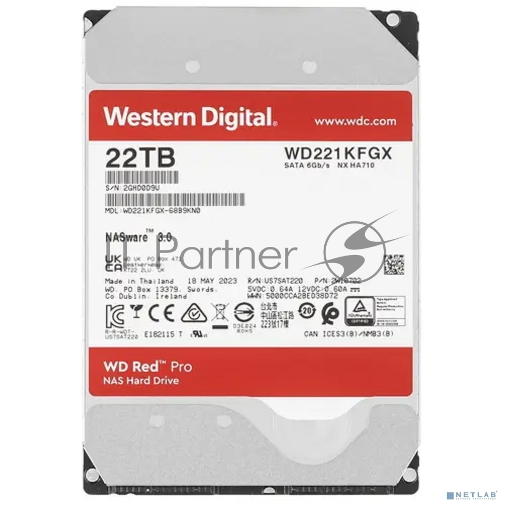 Жесткий диск Western Digital 22Tb 7200 RPM, SATA 6 Gb/s, CMR, 512 MB Cache, 3.5";