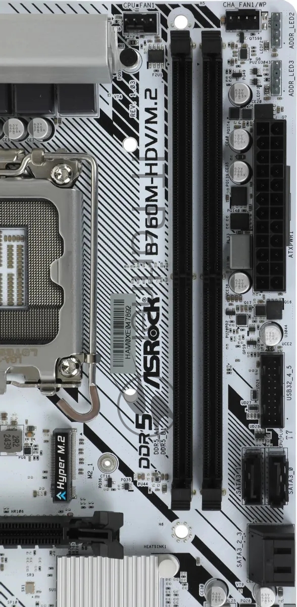 Материнская плата ASRock B760M-HDV/M.2, LGA 1700, Intel B760, 2xDDR5, 4xSATA, 2xM.2, 1xPCI-E 4.0 x16, 2xPCI-E x1, 1xDP, 1xHDMI, 1xVGA, 1x 2.5Gb LAN, 2xUSB-A 3.2 Gen 1, 3xUSB 2.0, 3x3.5 мм, 7.1, Micro-ATX