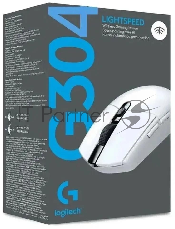 Мышь беспроводная Logitech G304 Lightspeed белый, 12000 dpi, радиоканал, USB, кнопки - 6