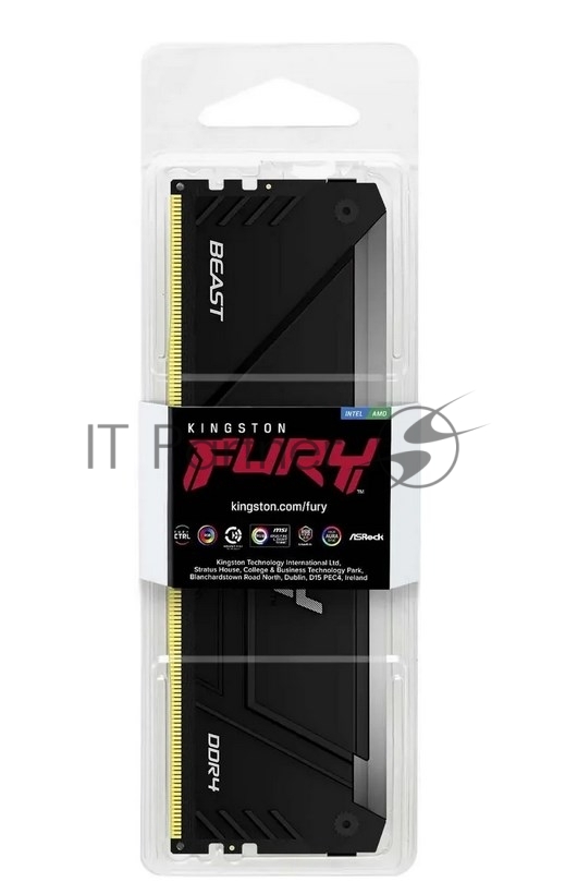 Оперативная память Kingston Fury Beast, DDR4, 16GB (1x16GB), 3600MHz, CL18, DIMM, с радиатором, RGB, черный