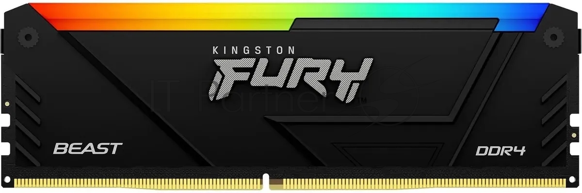 Оперативная память Kingston Fury Beast, DDR4, 8GB (1x8GB), 3200MHz, CL16, DIMM, с радиатором, RGB, черный