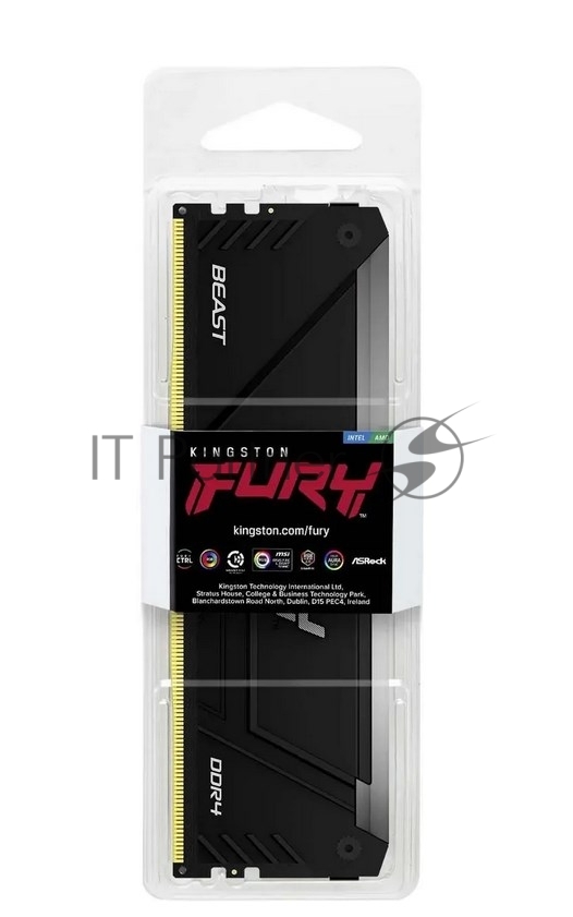 Оперативная память Kingston Fury Beast, DDR4, 16GB (1x16GB), 3200MHz, CL16, DIMM, радиатор, RGB, черный