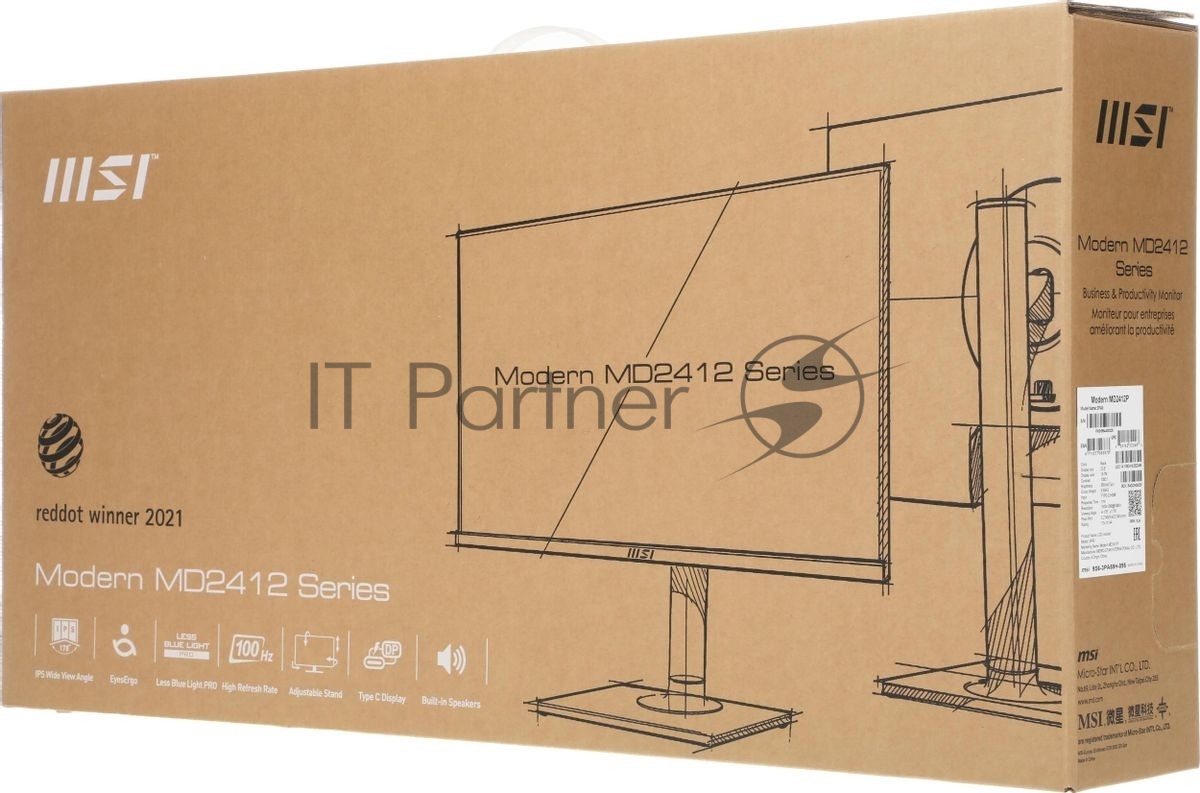 Монитор 23.8" MSI Modern MD2412P IPS 1920x1080, 100 Гц, 4 мс, 16:9, 300 кд/м2, 1xHDMI, 1xUSB-C, 1x3.5 мм, черный