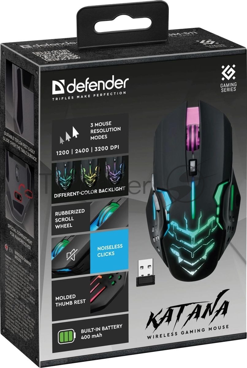 Мышь беспроводная Defender Katana GM-511 черный, 3200 dpi, радиоканал, USB, кнопки - 6