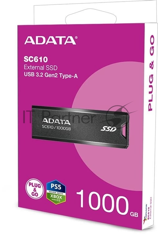 Внешний SSD ADATA SC610, 1TB, USB 3.2 Gen 2 Type-A, R/W 550/500, черный
