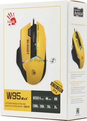 Мышь проводная A4Tech Bloody W95 Max Sports желтый/серый, 12000 dpi, USB, кнопки - 10