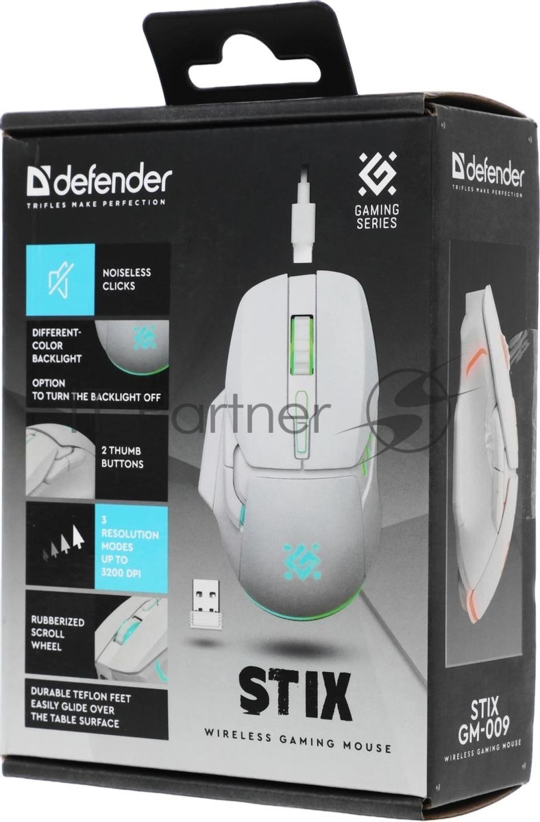 Мышь беспроводная Defender Stix GM-009 белый, 3200 dpi, радиоканал, USB, кнопки - 7