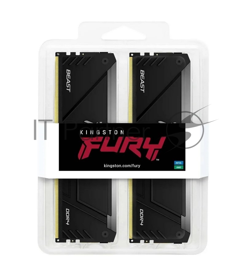 Оперативная память Kingston Fury Beast, DDR4, 32GB (2x16GB), 3200MHz, CL16, DIMM, с радиатором, RGB, черный