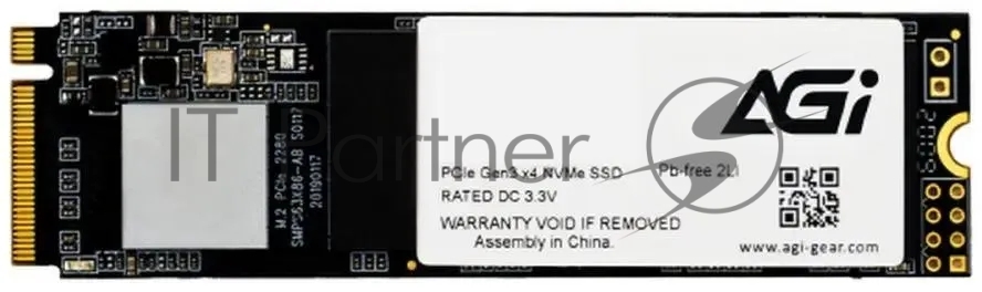 Накопитель SSD AGI AI298, 1Tb, PCIe 3.0 x4, M.2 2280, NVMe, R/W 2590/2050