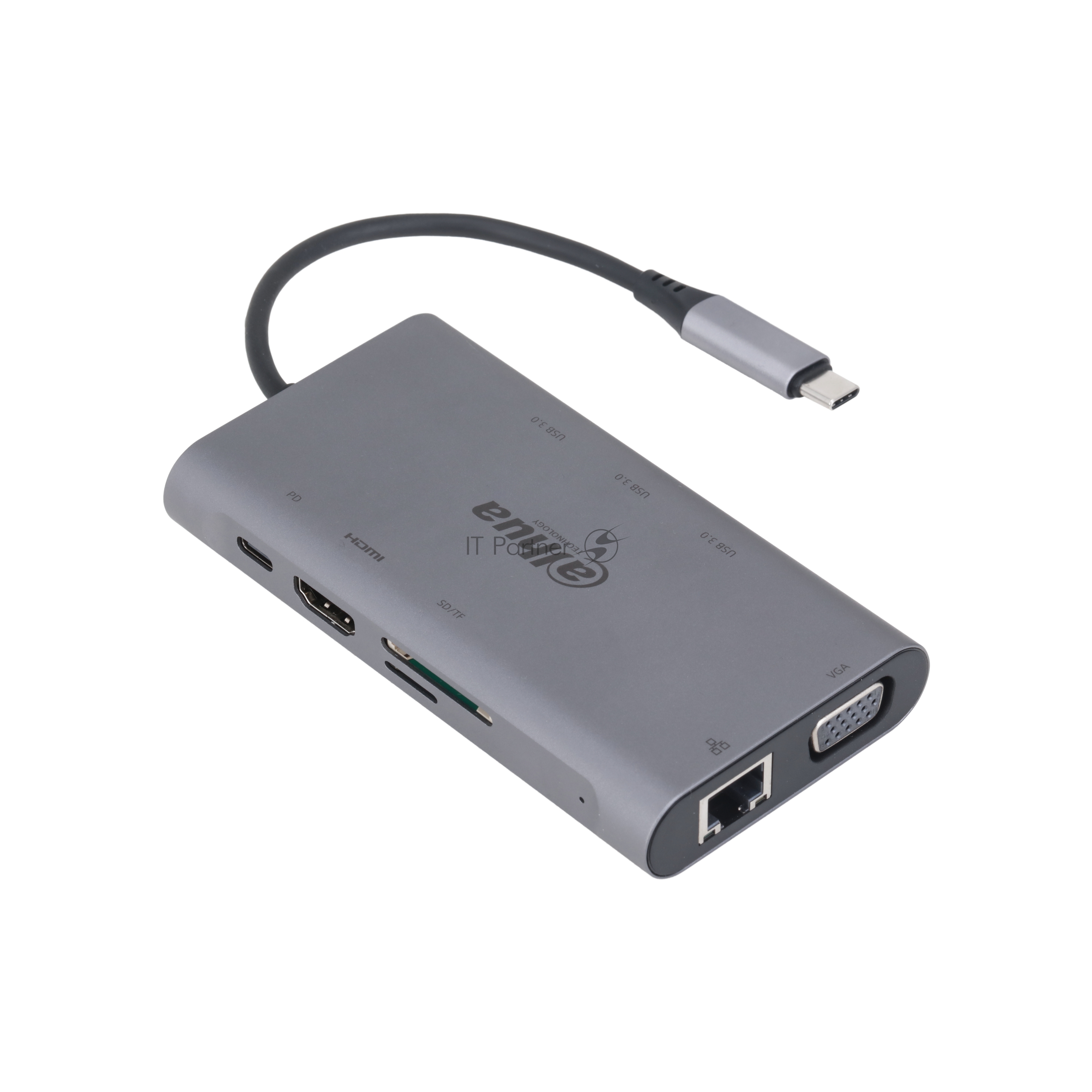 USB-концентратор Dahua TC39, USB Type-C, USB 3.0 + HDMI + RJ45 + VGA + SD/TF +PD Docking Station, USB