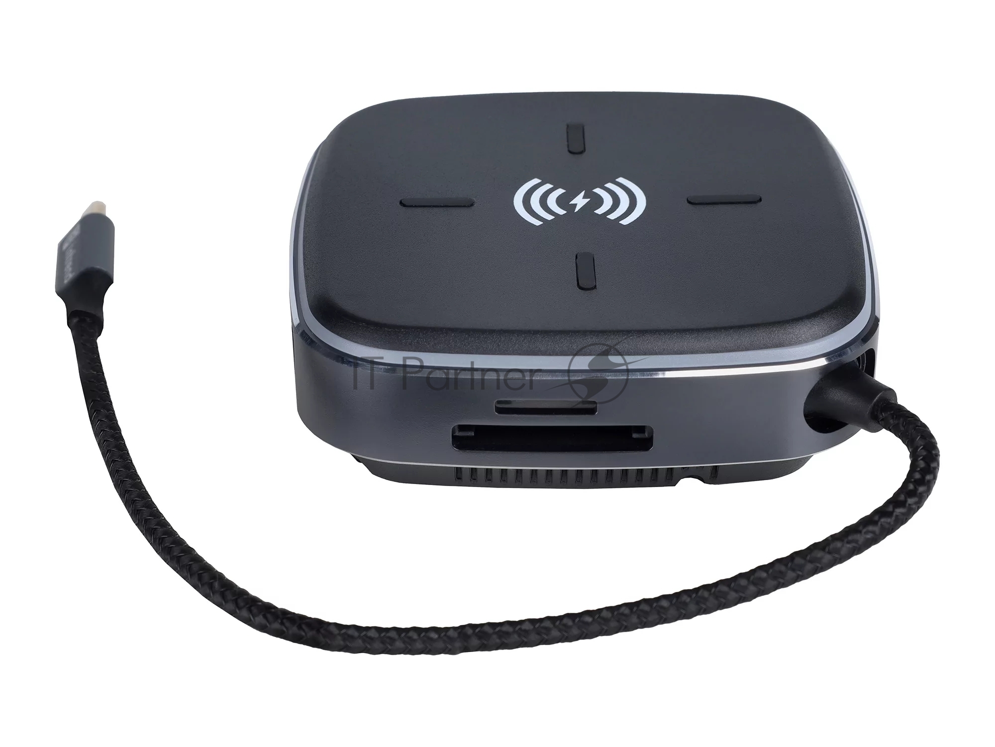 Многофункциональная док-станция Intrend ITACS-9W Type-C с беспроводной зарядкой 3 встроенных высокоскоростных USB 3.0, встроенный высокоскоростной TF и SD карт ридер, разъем RJ-45 для подключения к локальной сети HDMI 4K/30Hz, 60W Power Delivery порт,