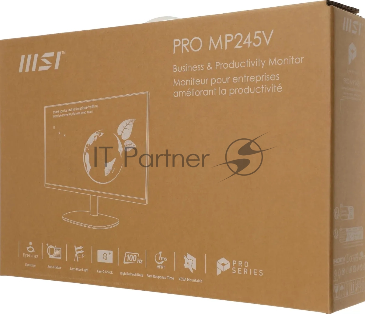 Монитор 23.8" MSI Pro MP245V VA 1920x1080, 100 Гц, 4 мс, 16:9, 300 кд/м², HDMI 1.4b, VGA, 3.5 мм, черный