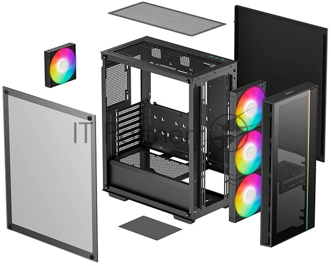 Компьютерный корпус Deepcool MATREXX 55 V4 без БП, боковое окно (закаленное стекло), 3xARGb LED 140мм вентилятора спереди, 1xARGb LED 120мм вентилятор сзади, черный, ATX