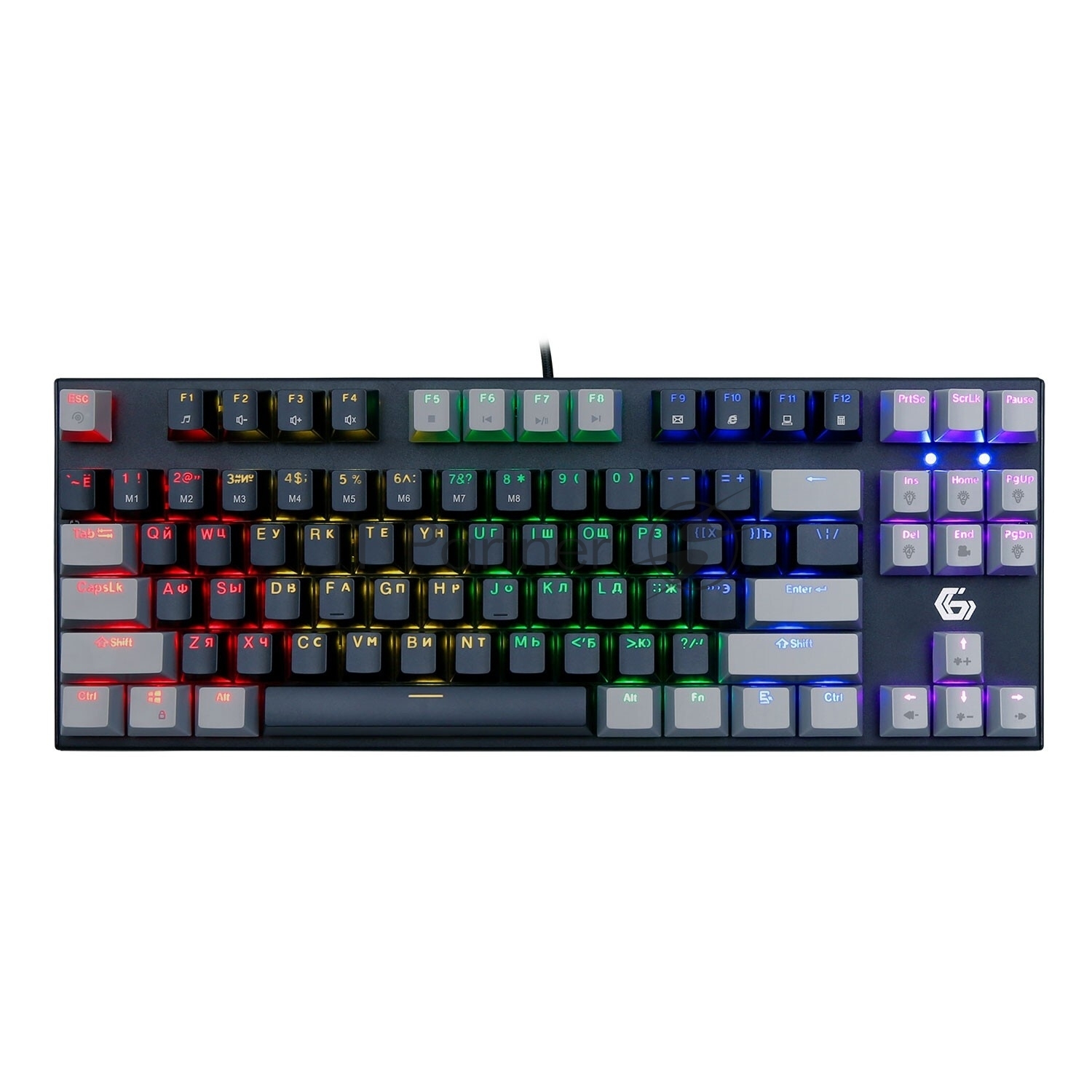 Клавиатура проводная механическая Gembird KB-G600-1, 87кл, Rainbow, коричн.свитчи, 1.8м, черная