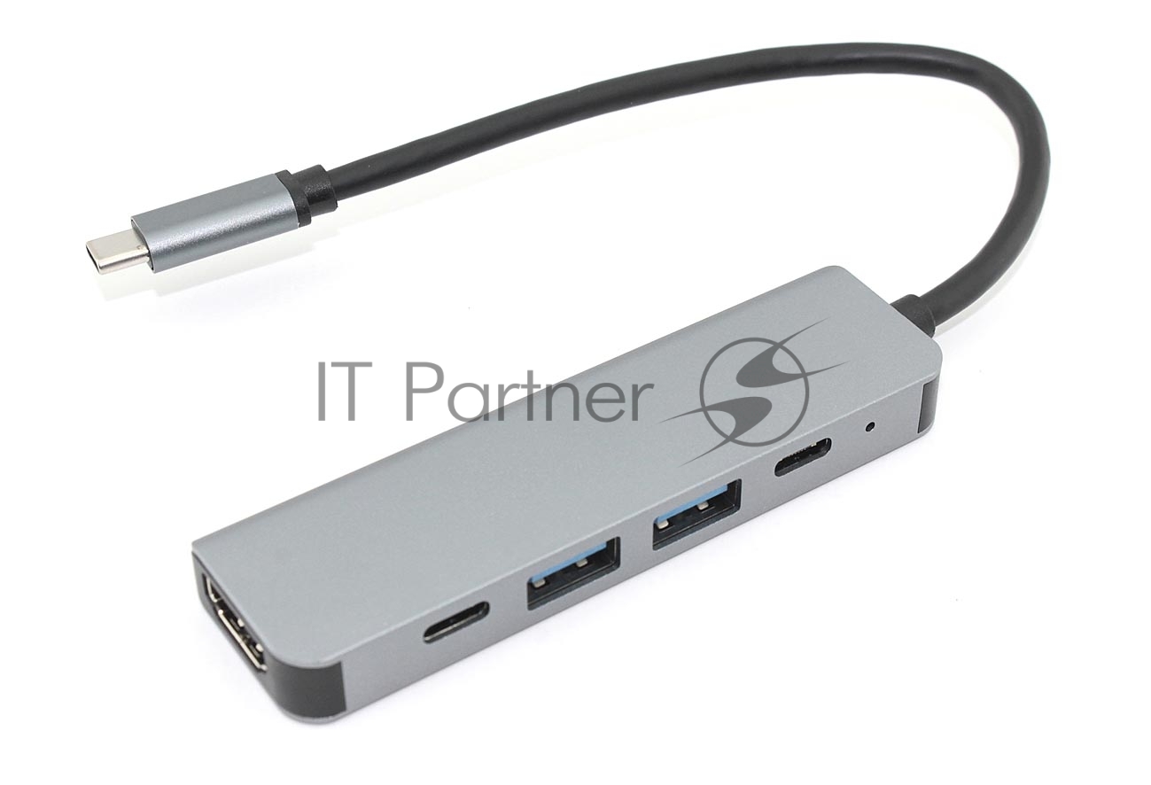 Адаптер Type-C на HDMI, USB 3.0*2 + 2 Type-C для MacBook, серый