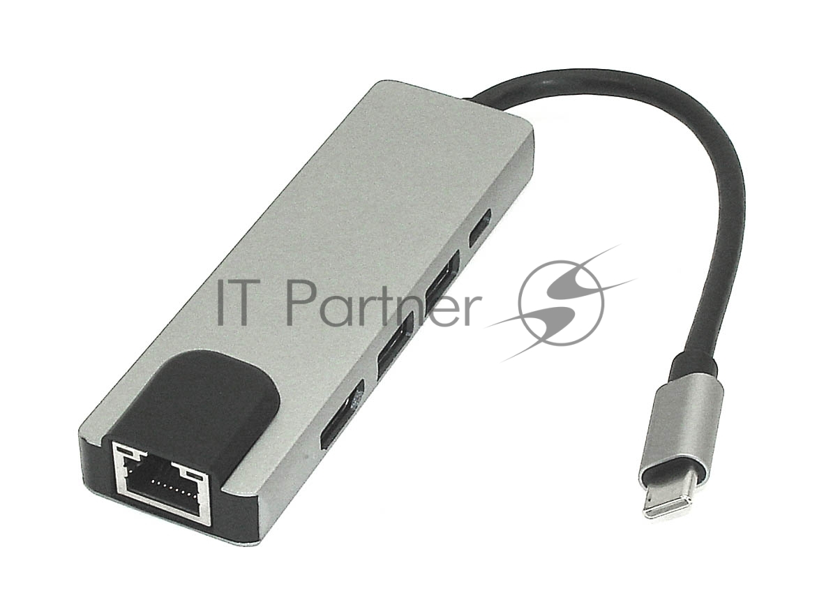 Адаптер Type-C на HDMI, USB 3.0*2 + RJ45 + Type-C, серебро