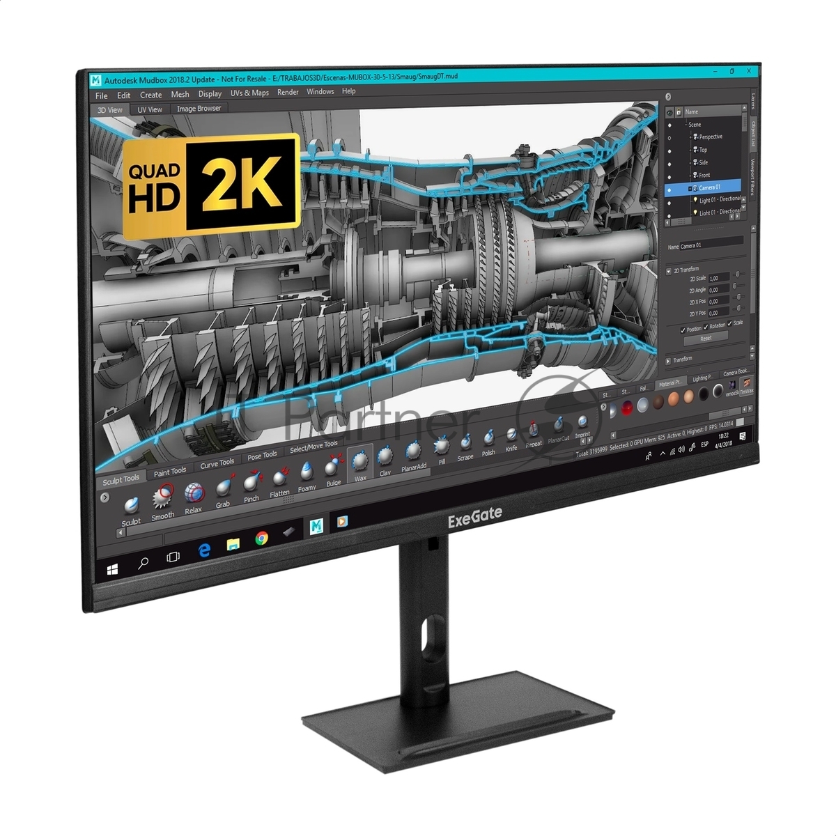 Монитор 27" ExeGate ES2707TA IPS 2560x1440, 75 Гц, 1 мс, 16:9, 250 кд/м2, 1xHDMI, 1хDP, 1x3.5 мм, черный