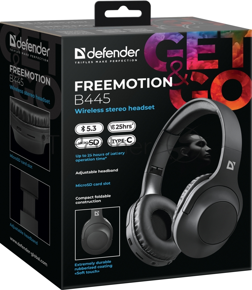 Гарнитура Defender FreeMotion B445 чёрный, беспроводная, Bluetooth, до 25 ч