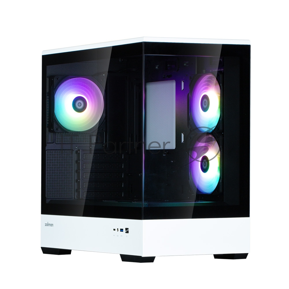 Компьютерный корпус ZALMAN P30 BW, MATX, BLACK/WHITE, WINDOW, 2x3.5", 3x2.5", 1xUSB TYPE-C, 1xUSB 3.0, SIDE 2x120мм ARGB, REAR 1x120мм ARGB