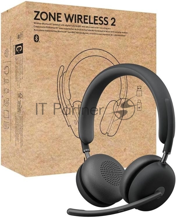 Гарнитура Logitech Zone Wireless 2 UC Graphite серый, беспроводная, Bluetooth 5.2, ANC