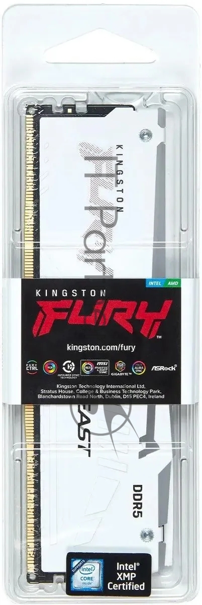 Оперативная память Kingston Fury Beast, DDR5, 32Gb (1x32Gb), 6000MHz, CL36, DIMM, радиатор, RGb, белый