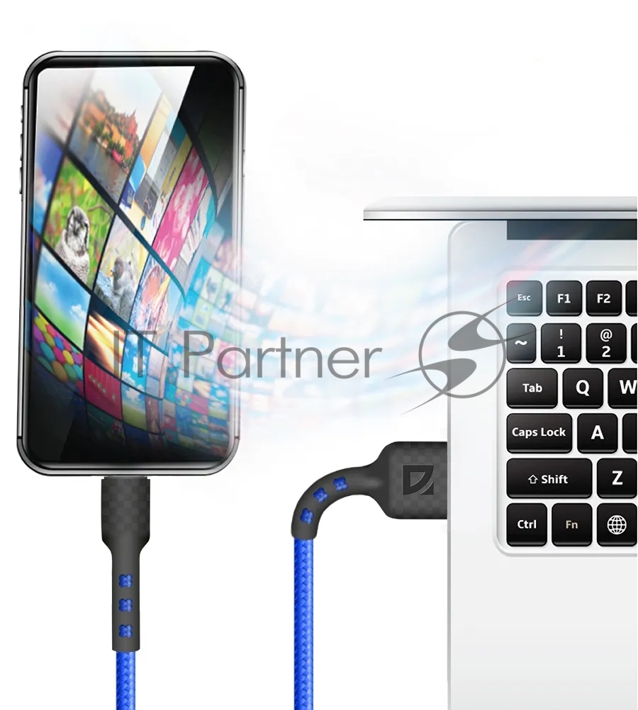Кабель Defender F181, USB 2.0 (AM) - microUSB 2.0 (BM), 1 м, 2.4А, нейлоновая оплетка, синий.