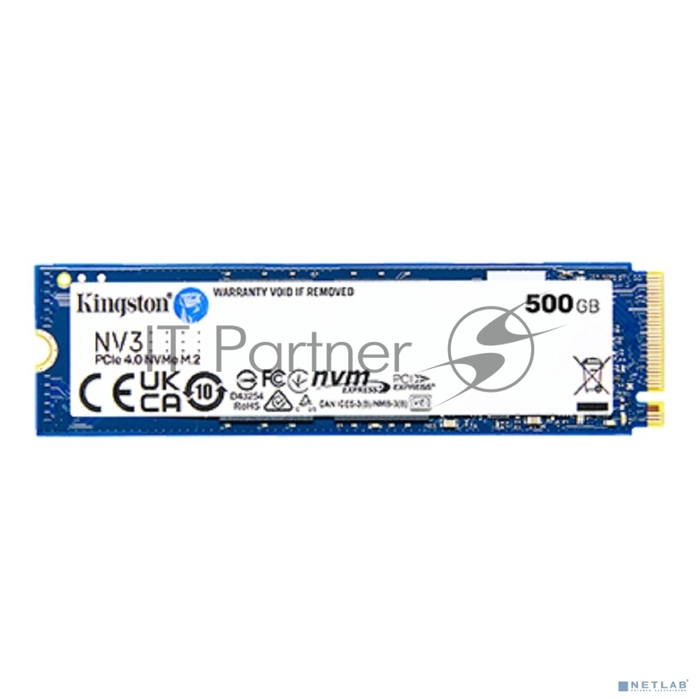 Накопитель SSD Kingston NV3, 500Gb, M.2 2280, PCIe 4.0 x4, NVMe, R/W 5000/3000