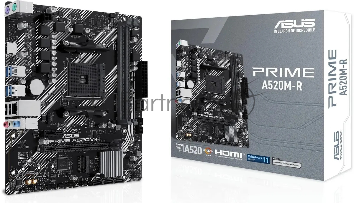 Материнская плата ASUS PRIME A520M-R, AM4, AMD A520, 2xDDR4, 4xSATA, 1xM.2, 1xPCIe 3.0 x16, 1xPCIe x1, 1xHDMI, 1x 1Gb LAN, 2xUSB-A 2.0, 4xUSB-A 3.2 Gen 1, 3x3.5 мм, 7.1, mATX