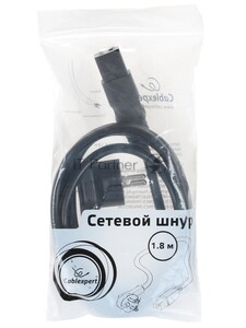 Кабель питания Cablexpert PC-S22-C19-2.5-1.5M, Schuko-C19, 3x2.5мм2, 16A, с заземлением, медь, 1.5м, черный, пакет