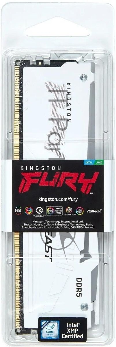 Оперативная память Kingston Fury Beast, DDR5, 32Gb (1x32Gb), 5600MHz, CL40, DIMM, с радиаторами, RGb, белый