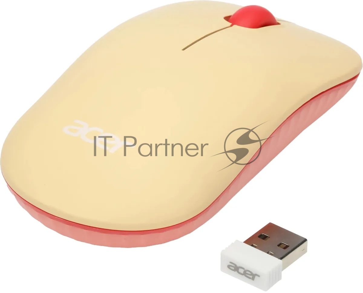 Мышь беспроводная Acer OMR205 бежевый/розовый, 1200 dpi, радиоканал, USB, кнопки - 3