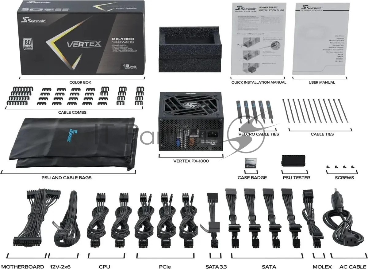 Блок питания Seasonic ATX 1000W VERTEX PX-1000 80 PLUS platinum (20+4pin) APFC 135мм fan 18xSATA Cab Manag RTL