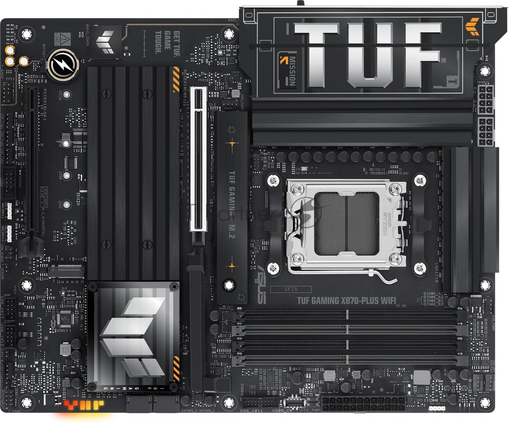 Материнская плата ASUS TUF GAMING X870-PLUS WIFI, AM5, AMD X870, 4xDDR5, 2xSATA, 4xM.2, 1xPCIe 5.0 x16, 1xPCIe 4.0 x4, 1xHDMI, 1xUSB-C 3.2 Gen 2, 1xUSB-C 3.2 Gen 2x2, 2xUSB-C 4.0, 1x 2.5Gb LAN, 1xUSB-A 2.0, 3xUSB-A 3.2 Gen 2, 4xUSB-A 3.2 Gen 1, 5x3.5 мм, Wi-Fi 7, ATX