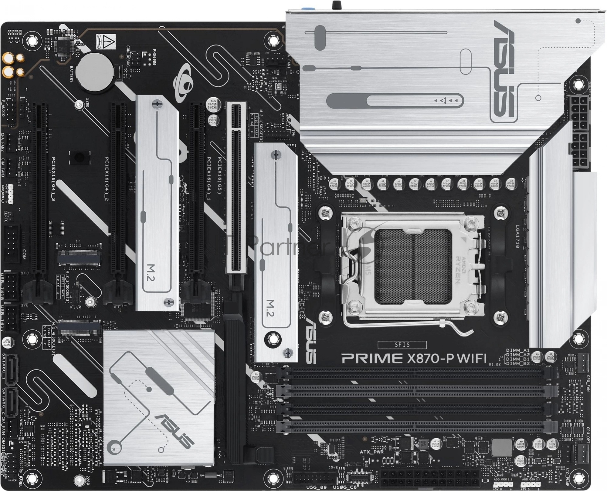 Материнская плата ASUS PRIME X870-P WIFI, AM5, AMD X870, 4xDDR5, 2xSATA, 4xM.2, 1xPCI-E 5.0 x16, 2xPCI-E 4.0 x1, 1xHDMI, 2xUSB-C, 1x 2.5Gb LAN, 4xUSB-A 3.2 Gen 1, 1xUSB-A 3.2 Gen 2, 4xUSB-A 2.0, 3x3.5 мм, 7.1, 1xWi-Fi 7, ATX
