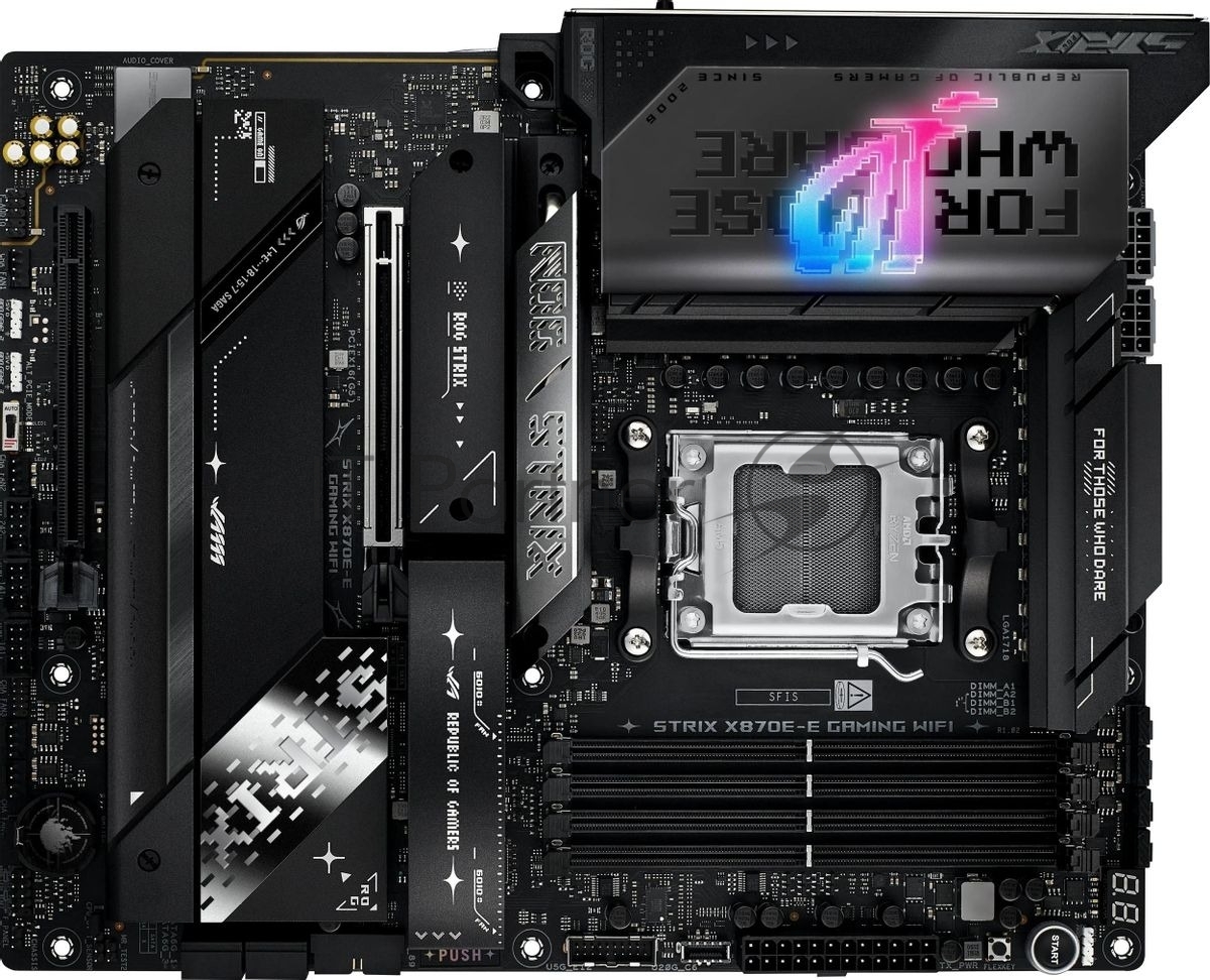 Материнская плата ASUS ROG STRIX X870E-E GAMING WIFI, AM5, AMD X870E, 4xDDR5, 4xSATA, 5xM.2, 1xPCI-E 5.0 x16, 1xPCI-E 4.0 x4, 1xHDMI, 1xUSB-C 3.2 Gen 2, 1xUSB-C 3.2 Gen 2x2, 2xUSB-C 4.0, 1x 5Gb LAN, 9xUSB-A 3.2 Gen 2, 2x3.5 мм, TOSLINK, 1xWi-Fi 7, ATX