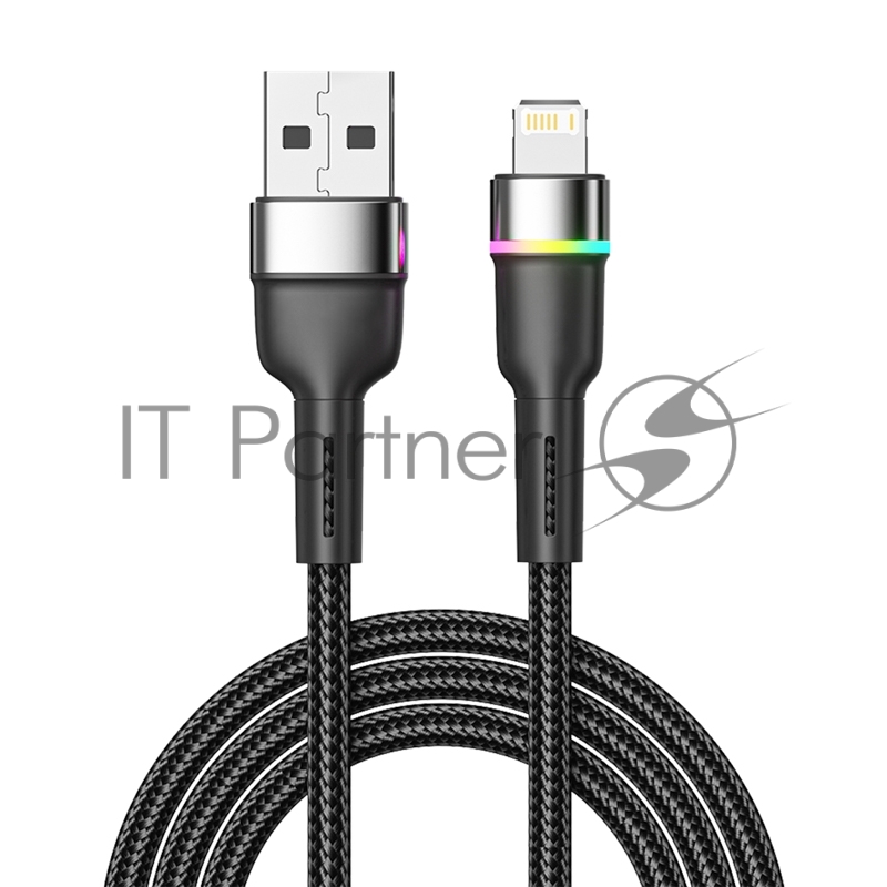 Кабель Rexant USB-A - Lightning для Apple, 2,4А, 1м, в черной нейлоновой оплетке, с LED подсветкой