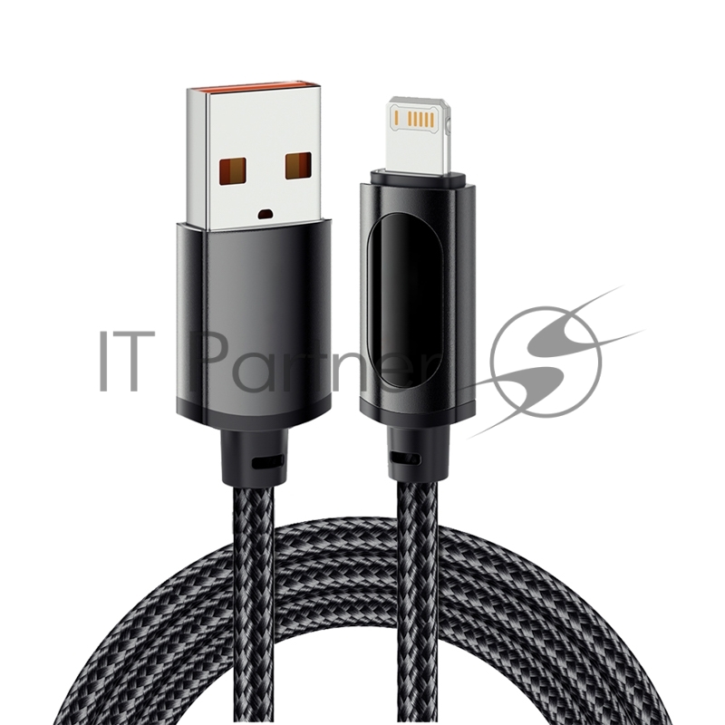 Кабель Rexant USB-A - Lightning для Apple, 2,4А, 1м, в черной нейлоновой оплетке, c LED дисплеем