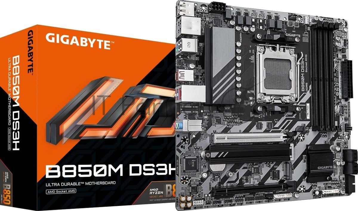 Материнская плата Gigabyte B850M DS3H, AM5, AMD B850, 4xDDR5, 4xSATA, 2xM.2, 1xPCIe 5.0 x16, 1xPCIe 3.0 x4, 1xHDMI, 2xDP, 1x 2.5Gb LAN, 3xUSB-A 3.2 Gen 1, 1xUSB-A 3.2 Gen 2, 4xUSB-A 2.0, 1xUSB-C 3.2 Gen 2, 3x3.5 мм, 7.1, mATX