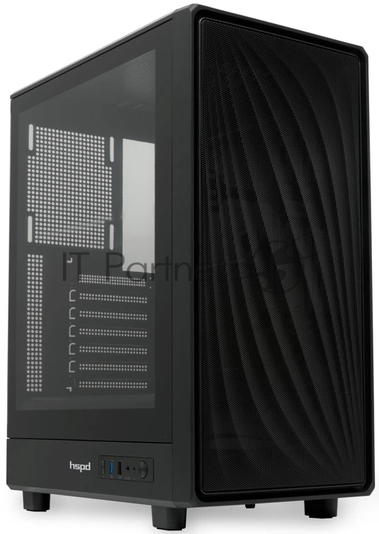 Компьютерный корпус без блока питания HSPD M510, Mesh Mid Tower, черный, TG, 0.5 SPCC, no fans ATX, mATX, mITX 180/280/160мм 1x2.5", 1x3.5", 7xPCI 1xUSB-A 3.0, 1xUSB-A 1.0 517x277x418мм