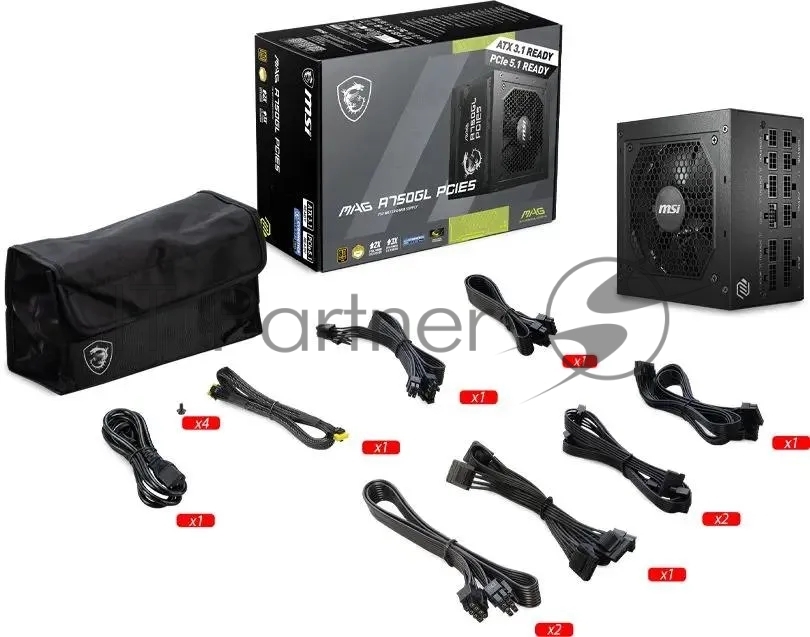 Блок питания MSI ATX 750W MAG A750GL PCIE5 Gen.5 80 PLUS gold (20+4pin) APFC 120мм fan 8xSATA Cab Manag RTL