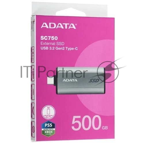 Внешний SSD ADATA SC750, 500Gb, USB 3.2 Gen 2 Type-C, R/W 1050/1000, черный