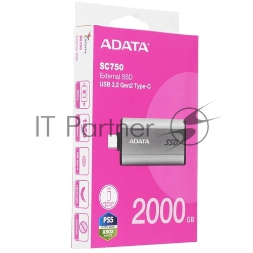 Внешний SSD ADATA SC750, 2TB, USB 3.2 Gen 2 Type-C, R/W 1050/1000, черный
