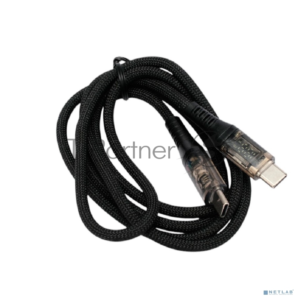 Кабель USB2.0 Cablexpert CCP-USB2-CMCM-SCR-1M, Type-C/Type-C, 6A, 66Вт, PD/QC3.0, дисплей, оплетка, медь, 1м, черный, пакет