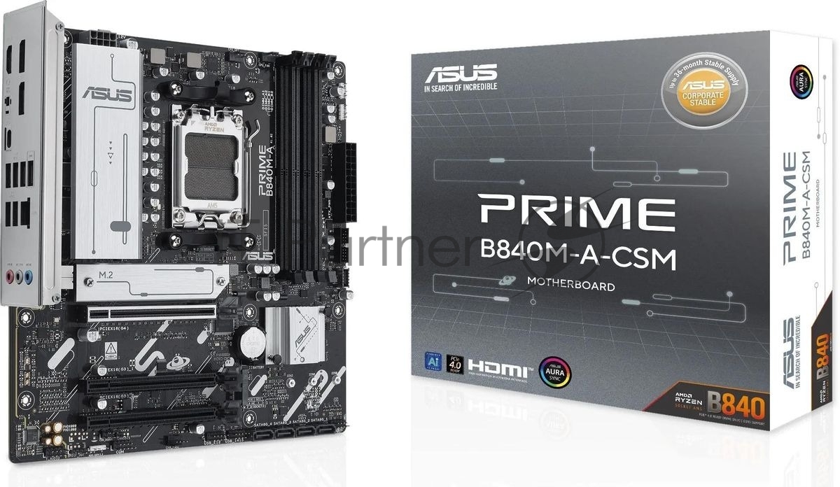 Материнская плата ASUS PRIME B840M-A-CSM, AM5, AMD B840, 4xDDR5, 4xSATA, 3xM.2, 1xPCI-E 4.0 x16, 2xPCI-E 3.0 x16, 1xRealtek 2.5Gb LAN, 2xUSB-A 10Gbps, 1xUSB-C 5Gbps, 4xUSB-A 2.0, 3x3.5 мм, 7.1, micro-ATX