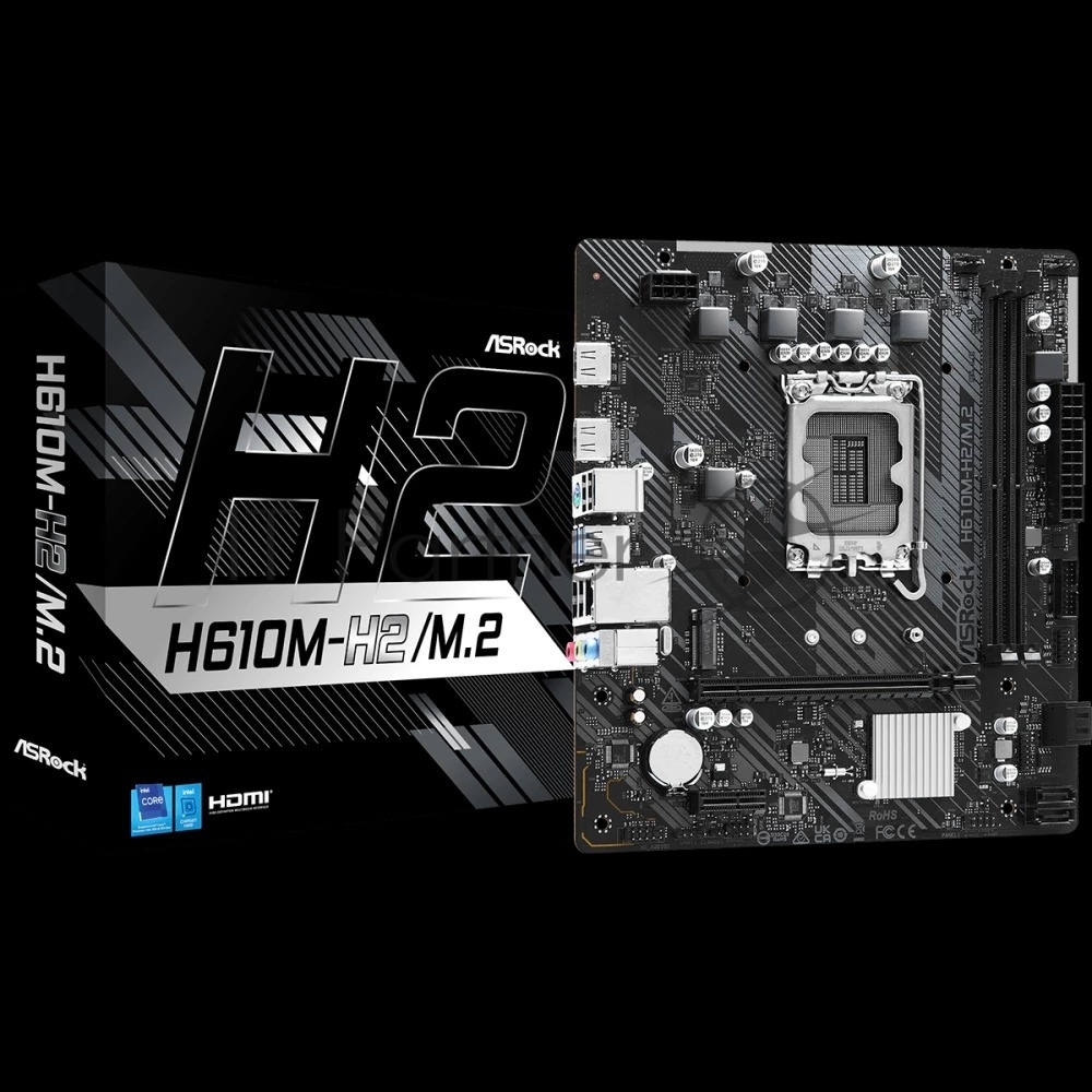 Материнская плата ASRock H610M-H2/M.2, LGA 1700, Intel H610, 2xDDR4, 4xSATA, 1xM.2, 1xPCIe 4.0 x16, 1xPCIe 3.0 x1, 2xHDMI, 1x1Gb LAN, 4xUSB-A 3.2 Gen 1, 2xUSB-A 2.0, 7.1, Micro ATX
