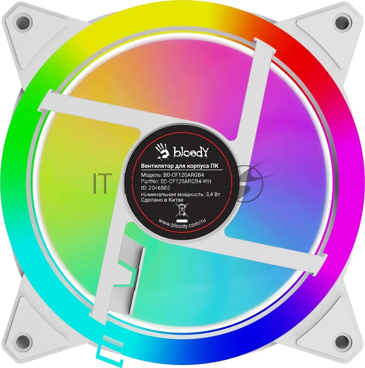Вентилятор для корпуса Bloody BD-CF120ARGb4 ARGb белый, 120 мм, 1600 об/мин, 26 дБ, 4 pin