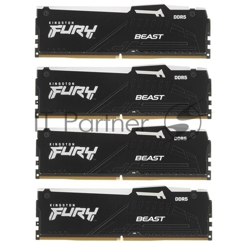 Оперативная память Kingston Fury Beast, DDR5, 128Gb (4x32Gb), 5600MHz, CL40, DIMM, радиатор, RGB, черный