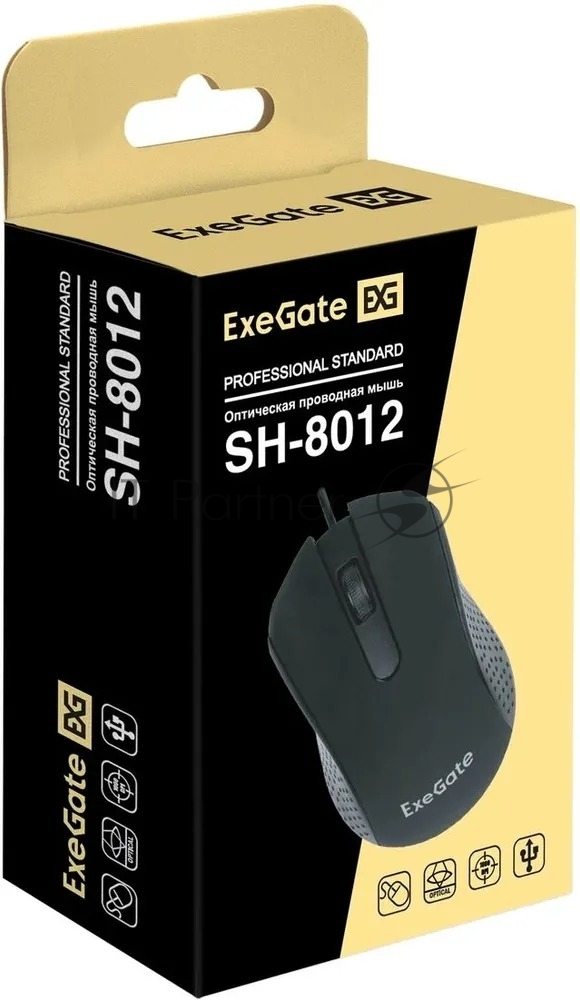 Мышь проводная ExeGate Professional Standard SH-8012 черный, 1000 dpi, USB, кнопки - 3