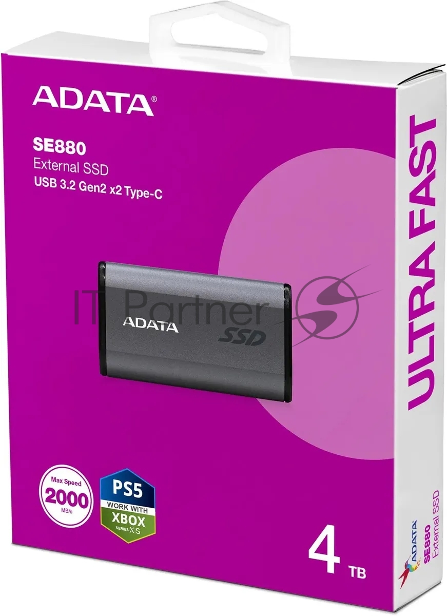 Внешний SSD ADATA Elite SE880, 4TB, USB 3.2 Gen 2x2 Type-C, R/W 2000/2000, серый