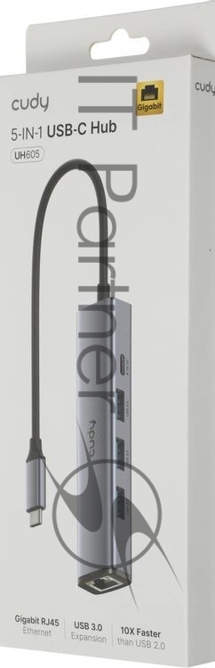 USB-концентратор CUDY UH605, USB Type-C, USB + RJ-45, USB Type-C